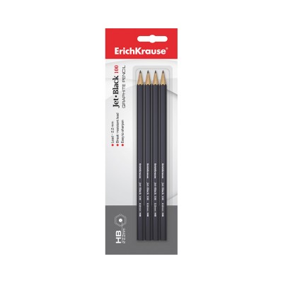 Блистер чернографитных шестигранных карандашей ErichKrause® Jet Black 100 HB (4 карандаша) Блистер чернографитных шестигранных карандашей ErichKrause® Jet Black 100 HB (4 карандаша)