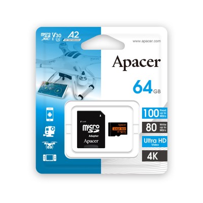 Карта памяти Apacer AP64GMCSX10U8-R 64GB с адаптером SD Карта памяти Apacer AP64GMCSX10U8-R 64GB с адаптером SD