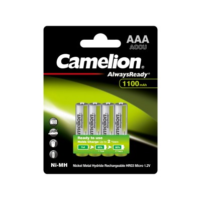 Аккумулятор CAMELION AlwaysReady Ni-MH Rechargeable NH-AAA1100ARBP4 4 шт. в блистере Аккумулятор CAMELION AlwaysReady Ni-MH Rechargeable NH-AAA1100ARBP4 4 шт. в блистере