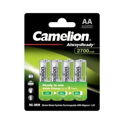 Аккумулятор CAMELION AlwaysReady Ni-MH Rechargeable NH-AA2700ARBP4 4 шт. в блистере Аккумулятор CAMELION AlwaysReady Ni-MH Rechargeable NH-AA2700ARBP4 4 шт. в блистере