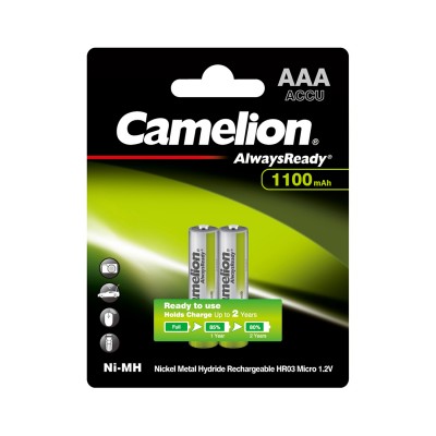 Аккумулятор CAMELION AlwaysReady Ni-MH Rechargeable NH-AAA1100ARBP2 2 шт. в блистере Аккумулятор CAMELION AlwaysReady Ni-MH Rechargeable NH-AAA1100ARBP2 2 шт. в блистере