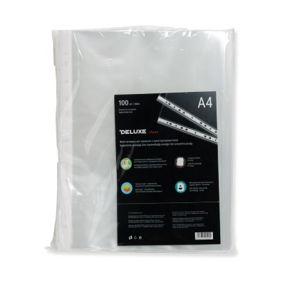 Файл-вкладыш пластик. Deluxe Clear A4100M, A4, 100 мкм. (пакет 100 файлов) Файл-вкладыш пластик. Deluxe Clear A4100M, A4, 100 мкм. (пакет 100 файлов)