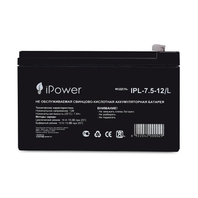 Аккумуляторная батарея IPower IPL-7.5-12/L 12В 7.5 Ач Аккумуляторная батарея IPower IPL-7.5-12/L 12В 7.5 Ач