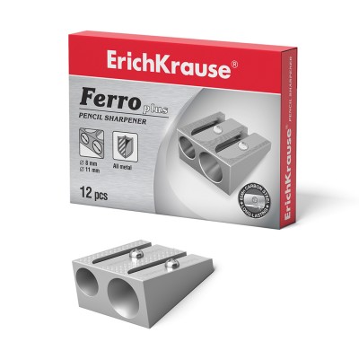 Металлическая точилка ErichKrause® Ferro Plus, два отверстия, серебряный (в кор. по 12 шт.) Металлическая точилка ErichKrause® Ferro Plus, два отверстия, серебряный (в кор. по 12 шт.)